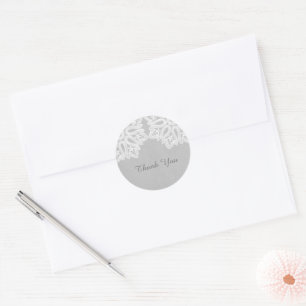 Grey Elegant Lace Thank You Stickers