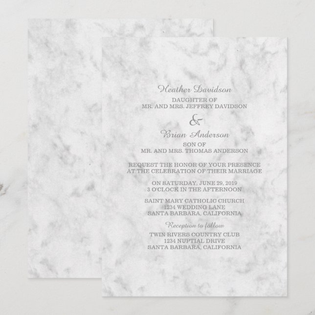 Grey Elegant Marble Wedding Invite (Front/Back)