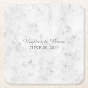 Grey Elegant Marble Wedding Square Paper Coaster