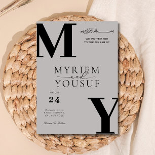 Grey elegant modern monogram Muslim wedding i Invitation