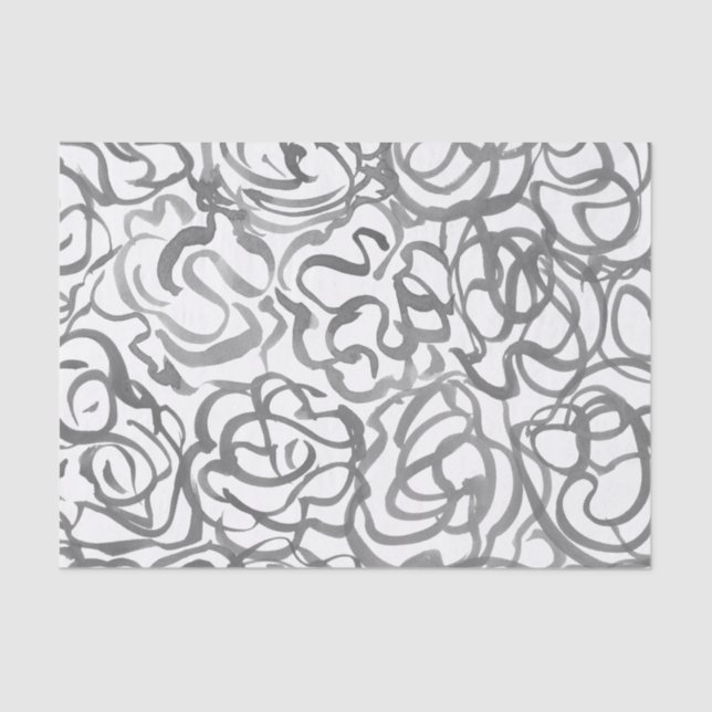 Grey Elegant Neutral  Swirls Abstract Watercolor   Tissue Paper (Front)