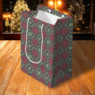 Grey Elegant Nordic Winter Trendy Snowflake Medium Gift Bag