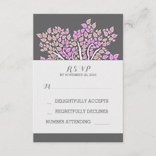grey elegant old purple tree wedding RSVP cards