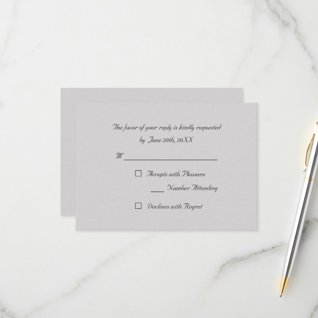 Grey Elegant Party Reply RSVP Invitation Card (Front/Back In Situ)