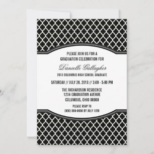 Grey Elegant Quatrefoil Graduation Invitation