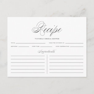Grey Elegant Script Bridal Shower Recipe Card