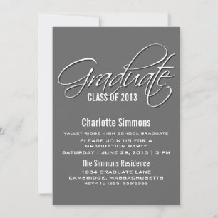 Grey Elegant Script Graduation Invite
