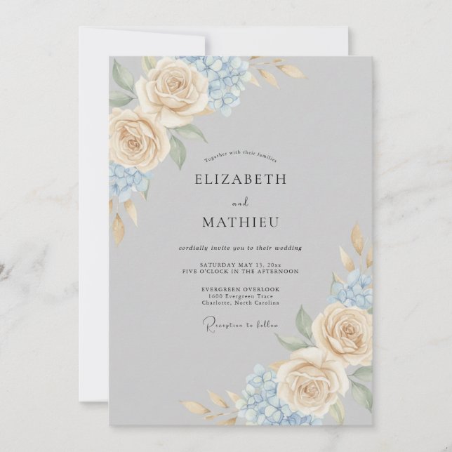 Grey Elegant Spring Wedding Invitation (Front)