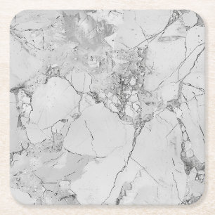 Grey Elegant Swirls Marble Texture Custom Square C Paper Coaster
