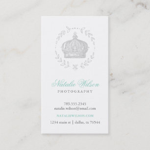 Grey Elegant Vintage Crown Vertical Business Card