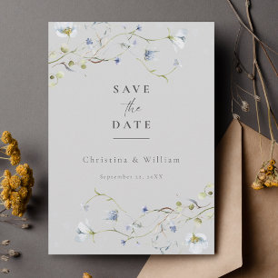 Grey Elegant Wildflower Wedding Save the Date Invitation