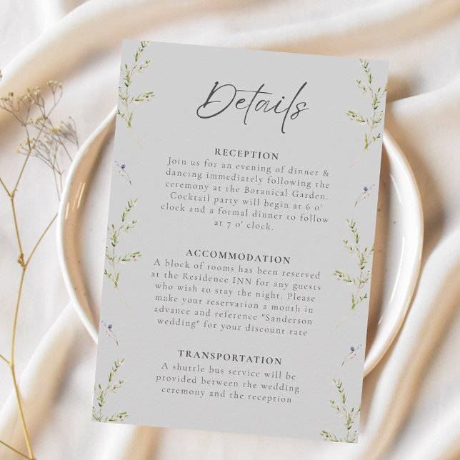 Grey Elegant Winter Wildflower Wedding Detail Enclosure Card (Creator Uploaded)