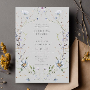 Grey Elegant Winter Wildflowers Wedding Invitation
