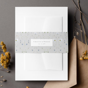 Grey Elegant Winter Wildflowers Wedding Invitation Belly Band