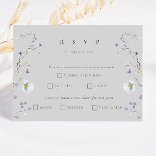 Grey Elegant Winter Wildflowers Wedding RSVP Card