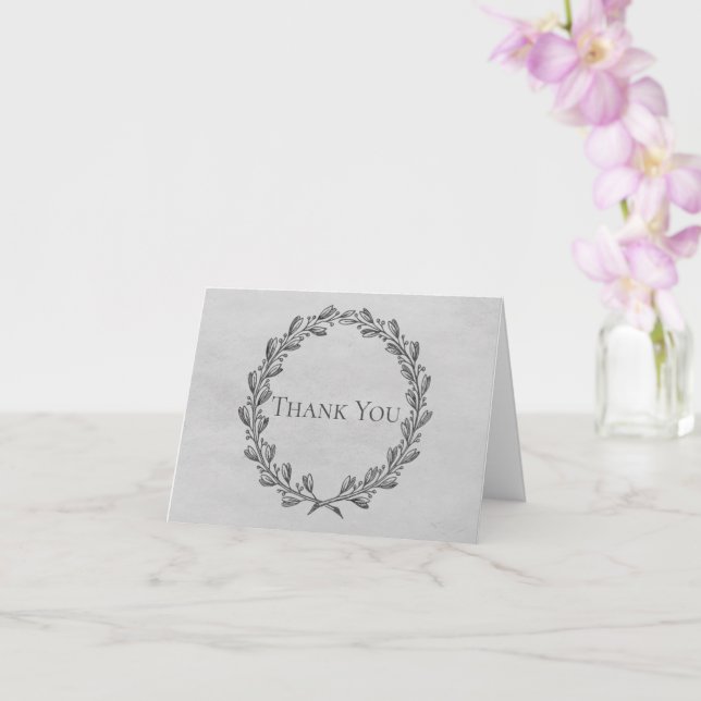 Grey Elegant Wreath Thank You Card (Orchid)