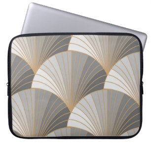 Grey elements with gold outline. seamless pattern. laptop sleeve