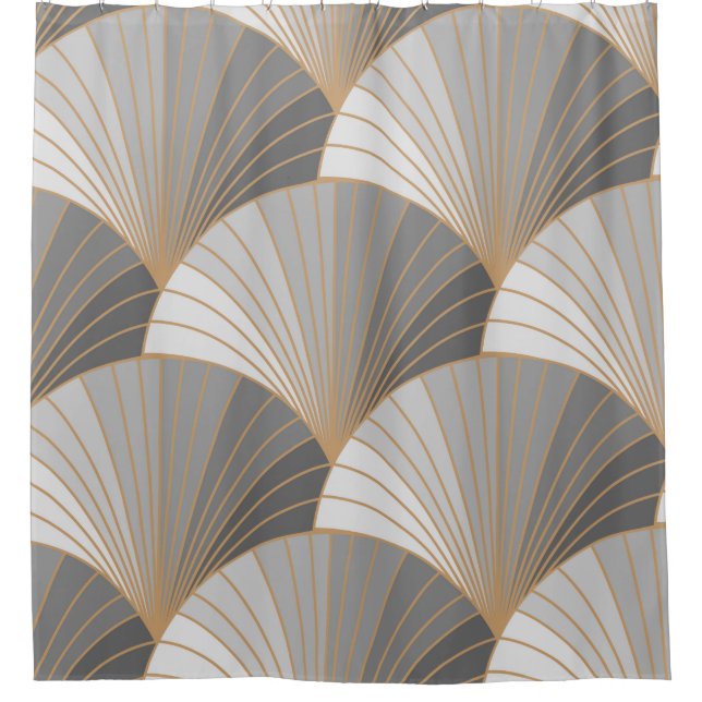 Grey elements with gold outline. seamless pattern. shower curtain (Front)