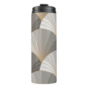 Grey elements with gold outline. seamless pattern. thermal tumbler