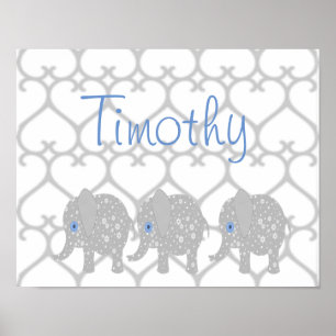 Grey Elephant Baby Nursery Art Poster