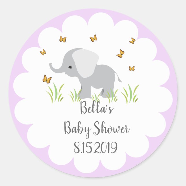 Grey Elephant Baby Shower Sticker (Front)