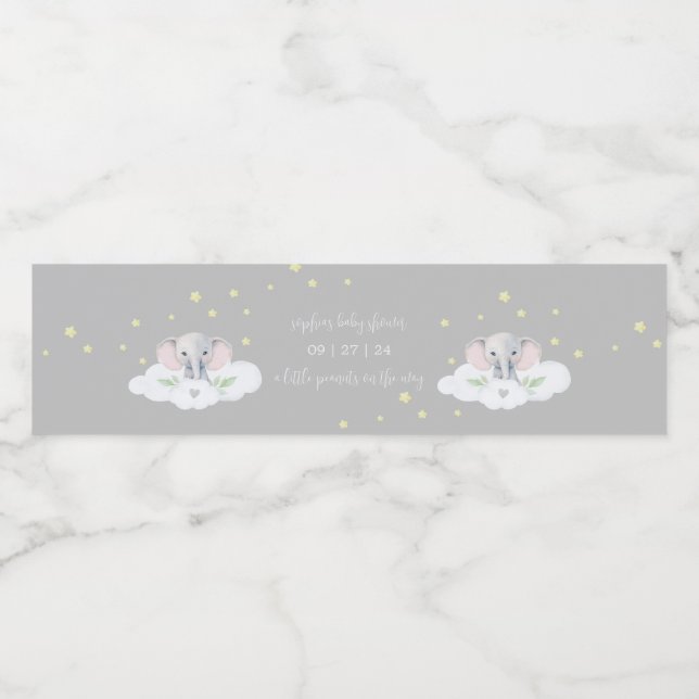 Grey Elephant Baby Shower Water Bottle Labels (Single Label)