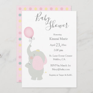 Grey Elephant Balloon Minimalistic Baby Shower Invitation