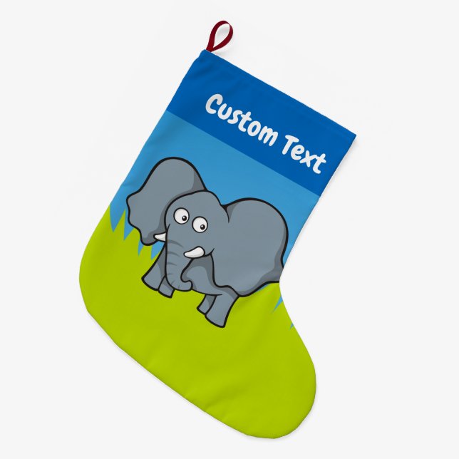 Grey elephant cartoon christmas stocking (Front (Hanging))
