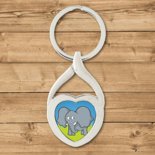 Grey elephant cartoon key ring