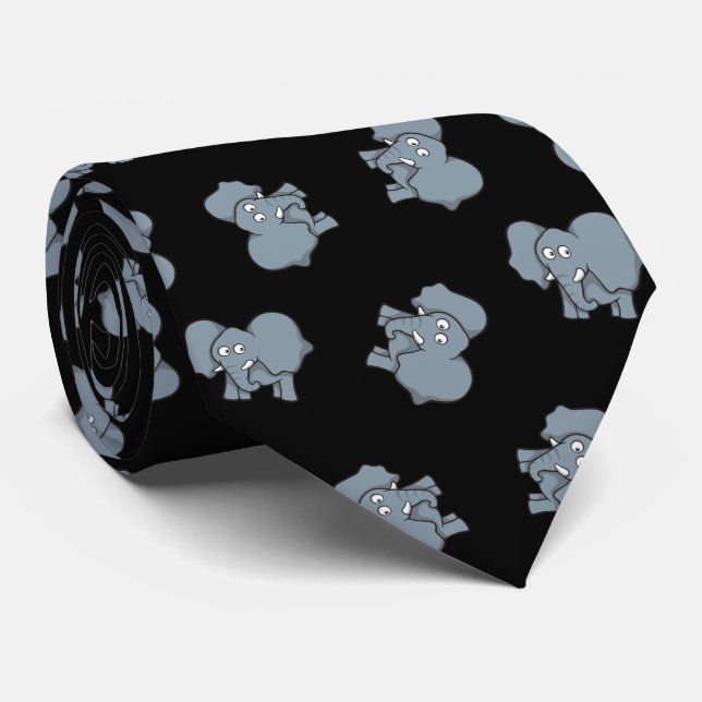 Grey Elephant Cartoon Pattern Tie (Rolled)
