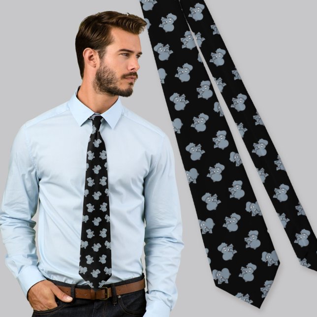Grey Elephant Cartoon Pattern Tie (Creator Uploaded)