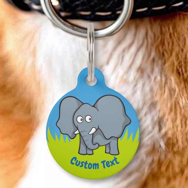 Grey elephant cartoon pet ID tag (Creator Uploaded)