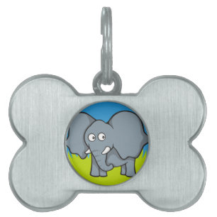 Grey elephant cartoon pet name tag