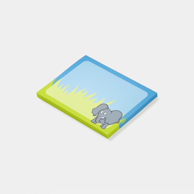 Grey elephant cartoon post-it notes (Angled)