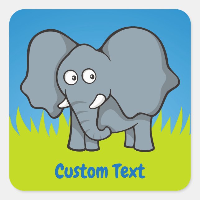 Grey elephant cartoon square sticker (Front)