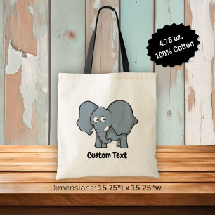 Grey elephant cartoon tote bag