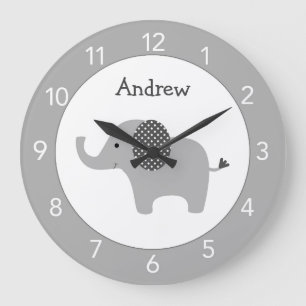 Grey Elephant Custom Nursery Round Clock