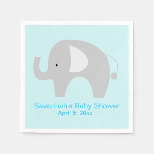 Grey Elephant Custom Party Napkin (Blue) (Front)