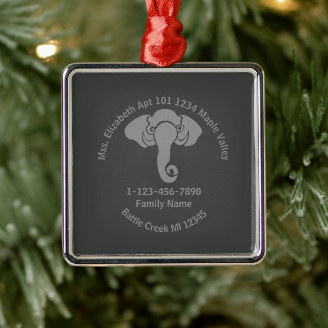Grey Elephant  Family Home Address Republican  Metal Tree Decoration (Tree)