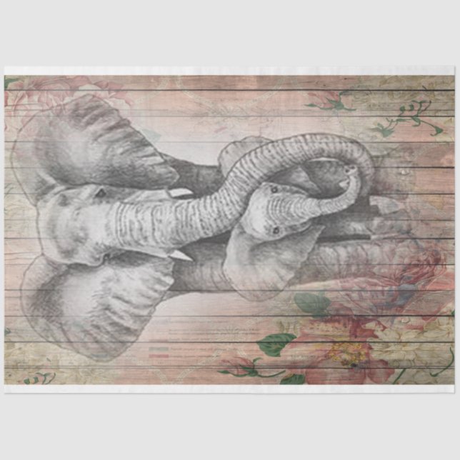 Grey Elephant Family Watercolor Tissue Paper (Front)