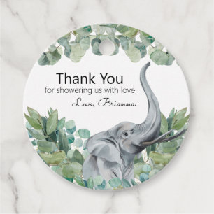Grey Elephant Greenery Baby Shower Thank You Favour Tags