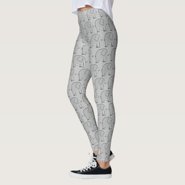 Grey Elephant Illustrated Pattern Leggings (Left)