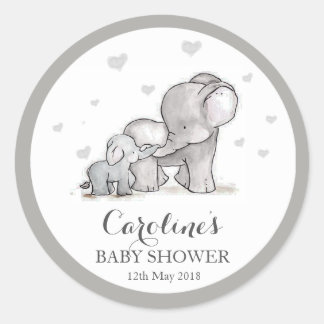 Grey Elephant Love Blue Baby Shower Sticker Classic Round Sticker