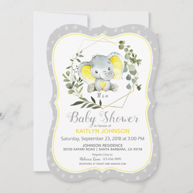 Grey Elephant Modern Baby Shower Invitation (Front)