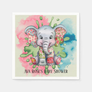 Grey Elephant Sewn Floral Patchwork Baby Shower Napkin