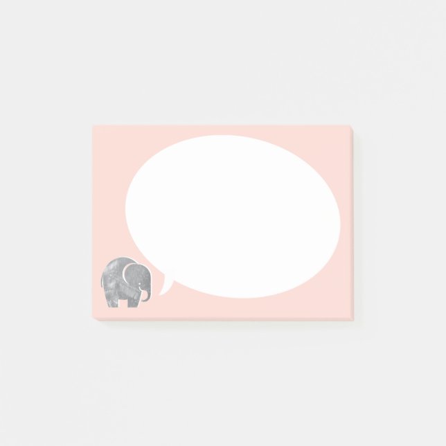 Grey Elephant with Speech Bubble on Shell Pink Post-it Notes (Front)