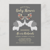 Grey Elephants Gender Neutral Cute Baby Shower
