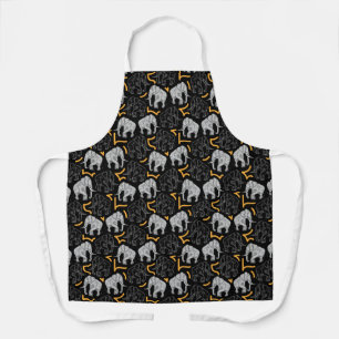 Grey elephants on a black background apron