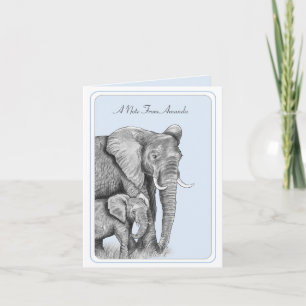 Grey Elephants Personalised Flat Note Card