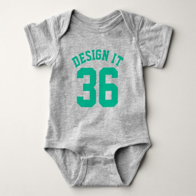 Grey & Emerald Green Baby | Sports Jersey Design Baby Bodysuit (Front)